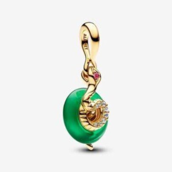Pandora Snake Green Murano Glass Dangle Charm - Picture 1 of 4
